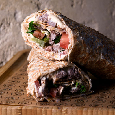 Shawarma in Lebanese Saj Wrap